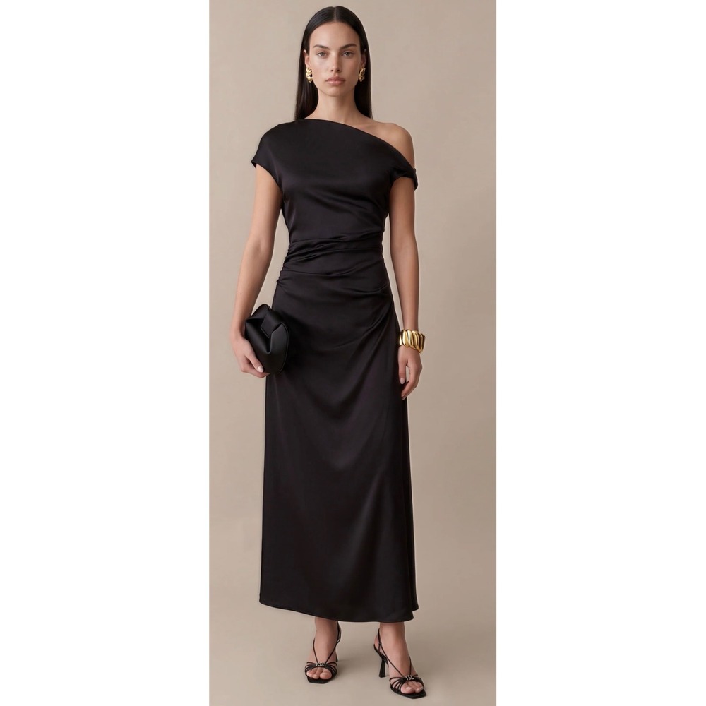 Few Moda o.p.t One Pretty Time Black Ruched Cowl Neck Maxi Dress Size 4